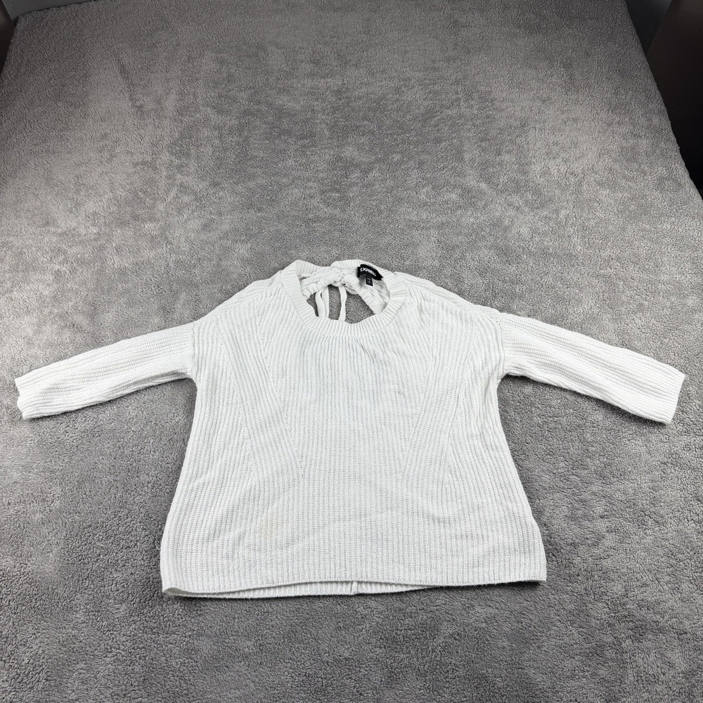 Express Ribbed Knit Open Back‎ Sweater Junior Womens Small White